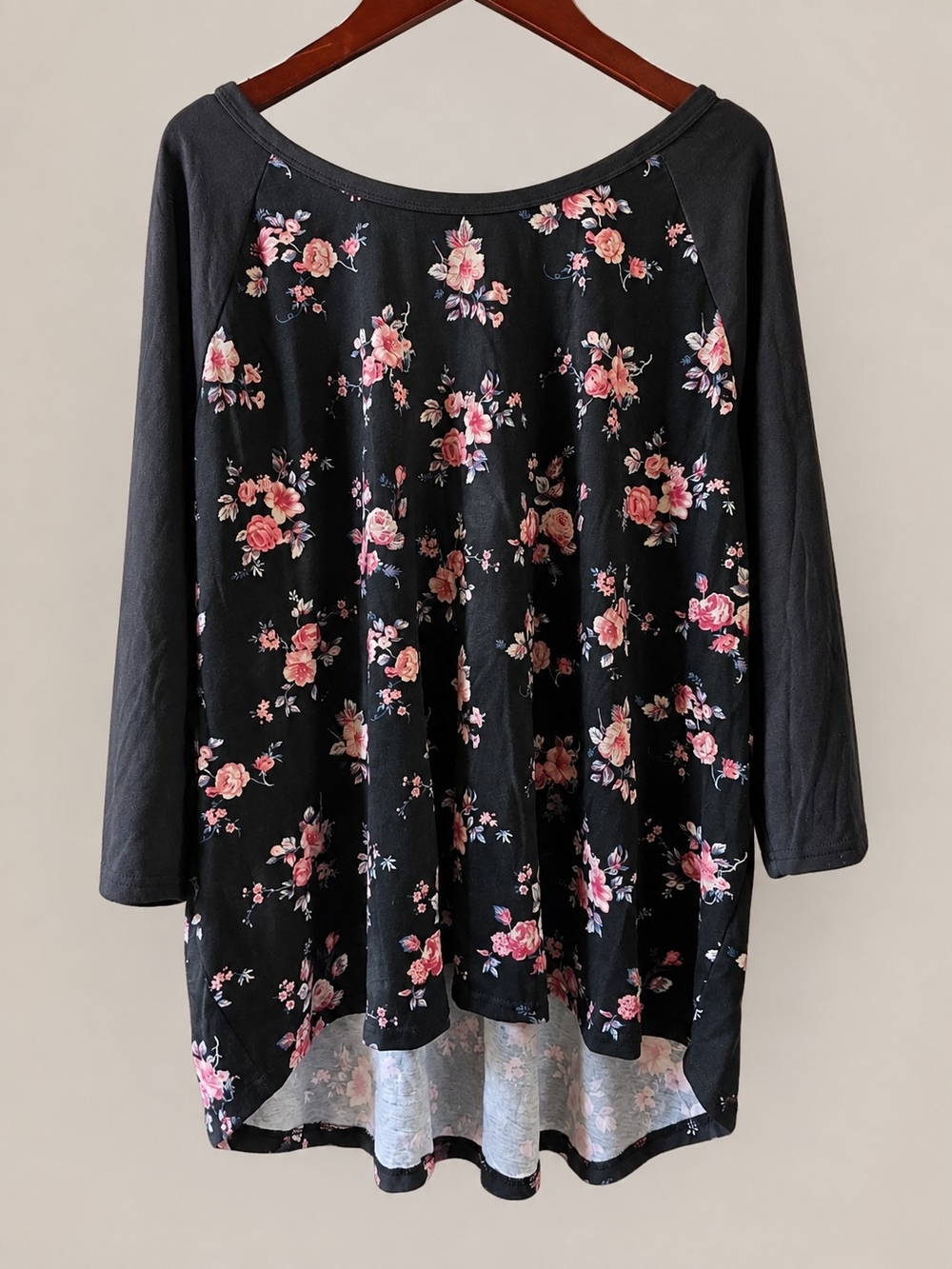 Tunic Top - Black with Pink Floral